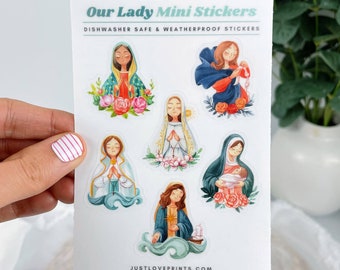 Our Lady "Mini" Vinyl Sticker Sheet, Catholic Stickers, Catholic Mom Gift, Catholic Stocking stuffer, Catholic Girl Gift, Catholic Kid Gift
