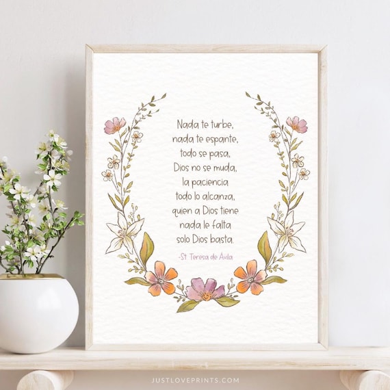 SPANISH St. Teresa of Avila Prayer 8x10 Print, Nada Te Turbe Prayer, St Teresa de Avila, Spanish Mom Gift