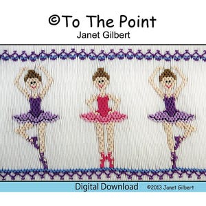 May include: A digital download featuring three embroidered ballerinas in purple and pink tutus, with arms raised. The image has a white background with a blue and purple border. Text includes "To The Point" and "Digital Download".