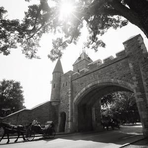 Porte St Louis Gate Archway Quebec City Canada, Black and White Photography, Horse Drawn Carriage Black & White Photo