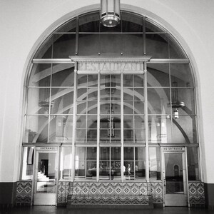 Los Angeles Black & White Photography, LA Union Train Station Restaurant Entrance, Downtown Los Angeles, Art Deco Building