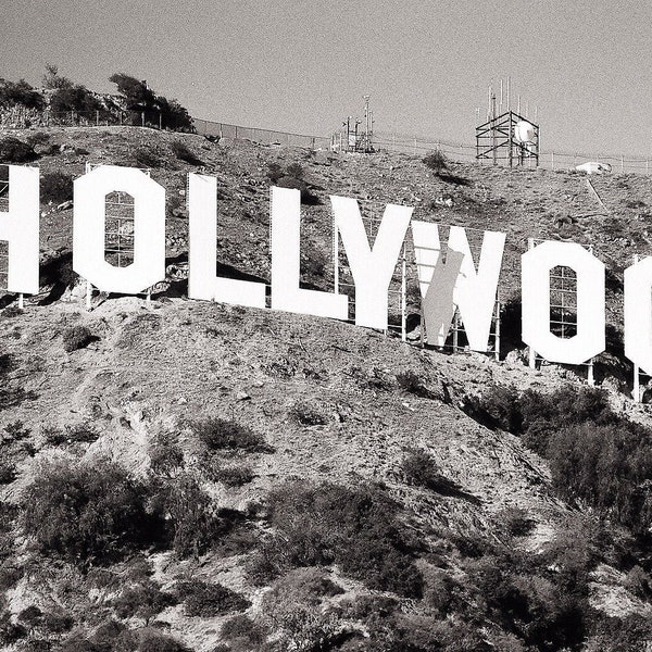 The Hollywood Sign Black and White Photo, Los Angeles Black and White Photography, Black & White Home Decor, Lake Hollywood Park