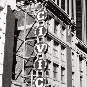 Civic Theater Vintage Sign New Orleans, Black and White Photography, New Orleans Wall Art, Louisiana Black & White Print
