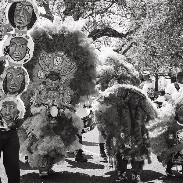 Mardi Gras Indians Parade, New Orleans Black and White Photography, New Orleans Photo, Black & White Print