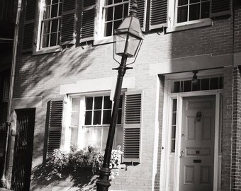 Boston Black & White Photo, Crooked Lamppost in Beacon Hill neighborhood, Black and White Print, Boston Wall Decor