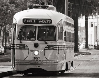 San Francisco Black and White Photography, Market Street Railway Streetcar, Black & White California Photo, Large Wall Art