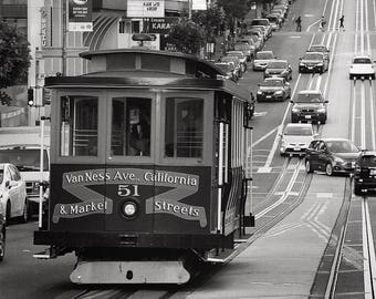San Francisco Photo, California Street Cable Car, San Francisco Black and White Photography, San Francisco Trolley Print