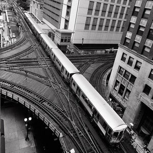 Chicago Black and White Photography, Chicago &#39;EL&#39; Train at Wells and Lake Street intersection, Chicago Loop Subway Decor, Gifts for Him