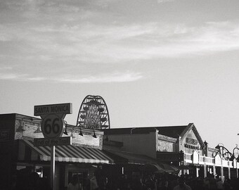 Route 66 End of the Trail Sign on Santa Monica Pier, California Black and White Photography, Black & White Coastal Decor, Route 66 Wall Art