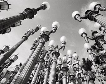 Los Angeles Black & White Photography, Urban Light Vintage Street Lamps at LACMA, Wilshire Blvd Los Angeles Photo