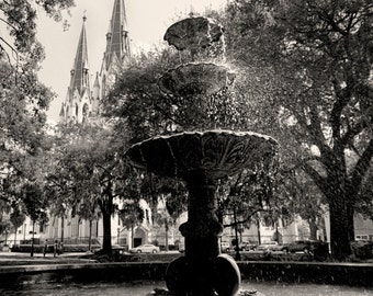 Lafayette Square Savannah Photography, Cathedral of St. John Black and White Print, Historic Georgia Wall Art