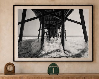 Balboa Pier Fotografie, Newport Beach Schwarz-Weiß-Druck, Strand-Wandkunst aus Kalifornien, Küstendekoration für Orange County