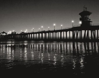 Huntington Beach Pier, California Black and White Photography, Seal Beach California, Black & White Beach Decor
