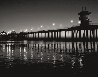 Huntington Beach Pier, California Black and White Photography, Seal Beach California, Black & White Beach Decor