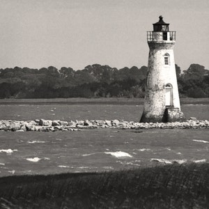 Cockspur Lighthouse Tybee Island Georgia, Black & White Photo, Savannah Black and White Photography, Nautical Home Decor