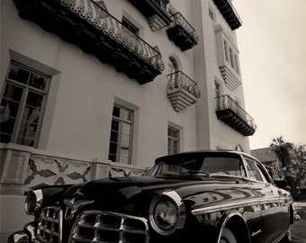 1955 Chrysler Imperial, St Augustine Florida Black & White Photography, Casa Monica Hotel, Black and White Wall Decor