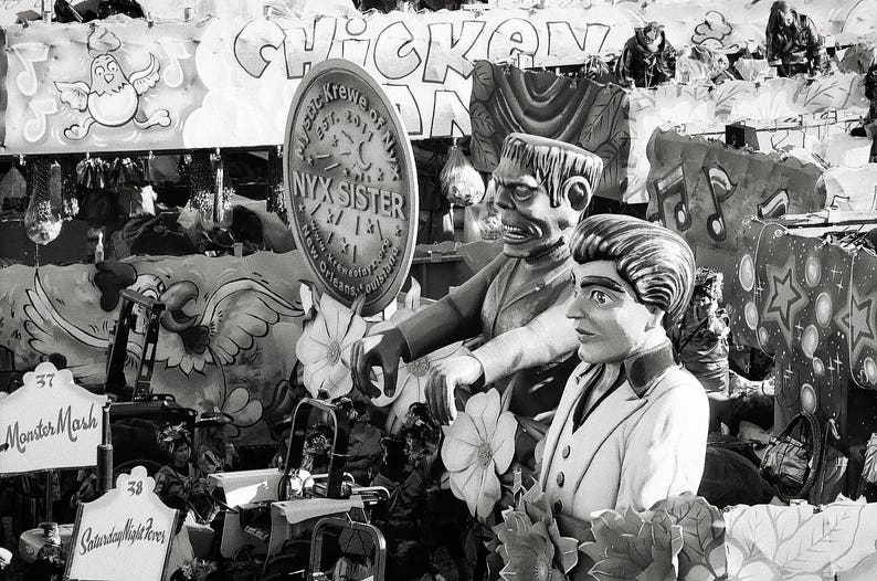  New Orleans Krewe Black White Sketch Drawings Saloon Poster with Realistic