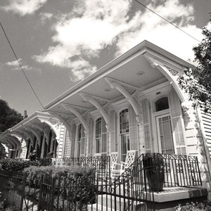 New Orleans Garden District Photo, Shotgun Double Houses, New Orleans Shotgun, Black and White Photography