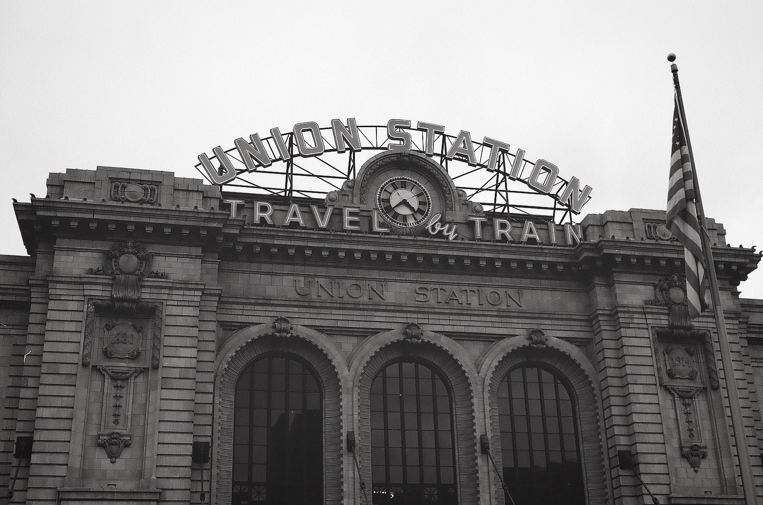 Denver Union Station Black & White Photo Travel by Train Neon Etsy