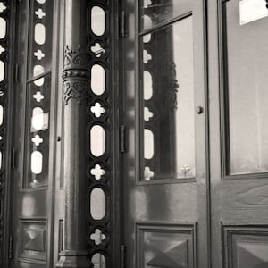 Galveston Black and White Photo, Victorian Style Decorative Ironwork along The Strand, Galveston Texas Wall Art