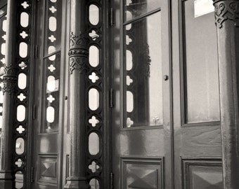 Galveston Black and White Photo, Victorian Style Decorative Ironwork along The Strand, Galveston Texas Wall Art