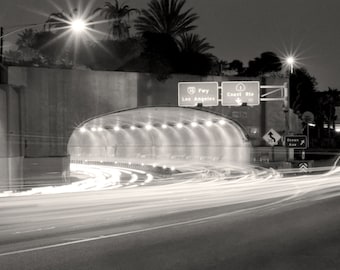 Pacific Coast Highway Santa Monica, Black and White Timelapse Photo, Black & White Home Decor, California Wall Art