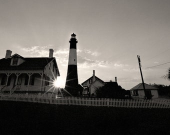 Tybee Island Lighthouse Black and White Photo, Savannah Wall Art, Black & White Beach Decor, Savannah Photography