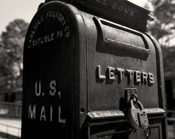 Vintage Mailbox, Texas Black and White Photography, Black & White Wall Art, Rusk Railroad Depot - Instant Digital Download