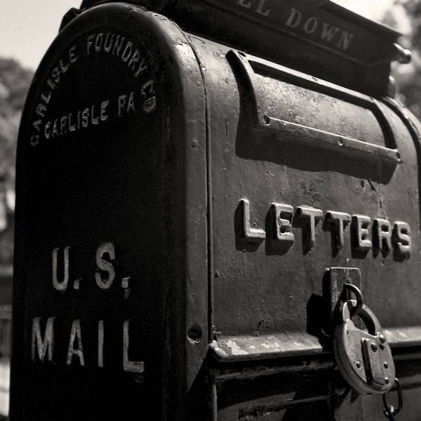 Vintage Mailbox, Texas Black and White Photography, Black & White Wall Art, Rusk Railroad Depot - Instant Digital Download