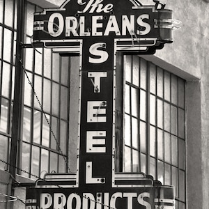New Orleans Vintage Neon Sing, Black and White Photography, New Orleans Steel Products Company - Instant Digital Download