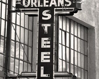 New Orleans Vintage Neon Sing, Black and White Photography, New Orleans Steel Products Company - Instant Digital Download