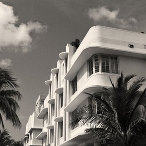 South Beach Miami Art Deco Buildings, Black and White Photography, Black & White Coastal Decor - Instant Digital Download