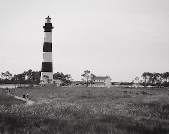 Bodie Island Lighthouse Black and White Photo, Nags Head North Carolina, Black & White Nautical Decor, Outer Banks North Carolina