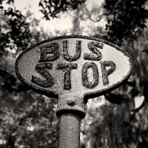 Old Bus Stop Sign Savannah Georgia, Black and White Photography, Black & White Vintage Decor, Savannah Photography