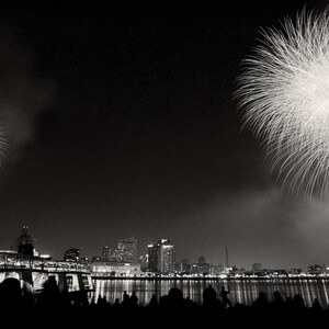 Black and White New Orleans Photography, 4th July Fireworks on Algiers Point Louisiana, New Orleans Wall Art
