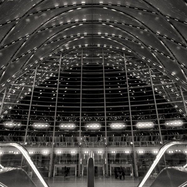 Fine Art Black & White Photography, Anaheim ARTIC Train Station, Abstract Architecture, Modern Black and White Wall Art