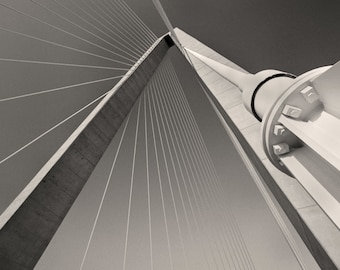Charleston Black & White Photo of Arthur Ravenel Bridge, Black and White Coastal Decor, Instant Digital Download, Mt Pleasant SC