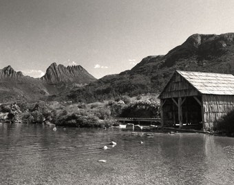 Cradle Mountain Tasmania Photo, Dove Lake Boat Shed, Black and White Photography, Cradle Mountain-Lake St Clair National Park Photo