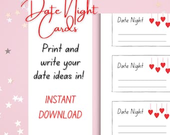 Printable Date Night Cards - Couples Date Night cards - DIY Date night cards - Blank Date Night Cards - Date ideas - Couples Game