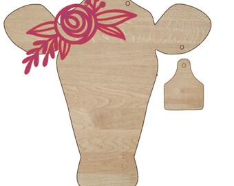 Shiplap Cow with Tag and flowers SVG - farmhouse SVG - Cow doorhanger SVG - Cow Shiplap Sign - Glowforge ready