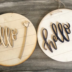 Hello SVG - farmhouse round SVG - doorhanger SVG - Round Shiplap Sign - Glowforge ready