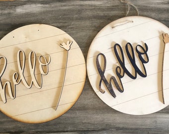 Hello SVG - farmhouse round SVG - doorhanger SVG - Round Shiplap Sign - Glowforge ready