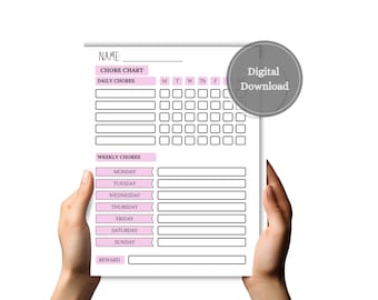 Tabla de tareas imprimible para niños - Tabla de tareas imprimible - Azul y rosa imprimible - Tareas para niños - Tabla de tareas familiares - Tabla de tareas DIY