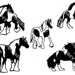 CLIP ART Gypsy Vanner Tobiano Cavalli perfetti per loghi, premi, adesivi, decalcomanie, t-shirt, tumbers, tazze, computer, cappelli, regali personalizzati