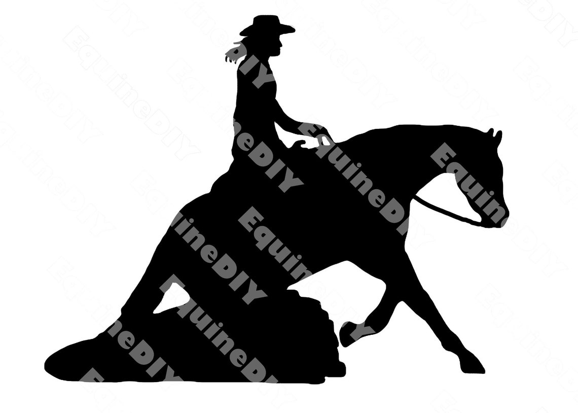 Clip Art Reining Horse Sliding Stop, Woman Rider Perfect for Stickers