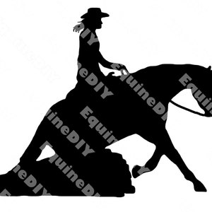 Clip Art Reining Horse Sliding Stop, Woman Rider Perfecto para pegatinas, calcomanías, tazas, vasos, premios de espectáculos, logotipos