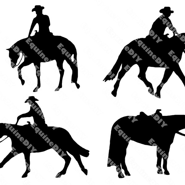 4 Ranch Riding Horse Clip Art Set für Logos, T-Shirt, Tassen, Tassen, Cricut, benutzerdefinierte Auszeichnungen, Pferdeshow Höhepunkt, Websites