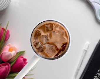 Pegatina de café helado estrellado / Calcomanía mate resistente a la intemperie para portátiles, botellas de agua y diarios