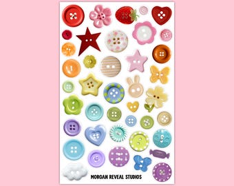 Bunch of Buttons | Junk Journal Sticker Sheet, Scraps and Snippings for Scrapbooking, Vision Board, Fabric and Y2K Aesthetic