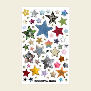 Mixed Media Stars | Junk Journal Sticker Sheet, Scraps and Snippings for Scrapbooking, Vision Board, Fabric and Y2K Aesthetic